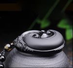 Buddha Stones Natural Black Obsidian PiXiu Oval Pattern Strength Necklace Pendant Necklaces & Pendants BS 7