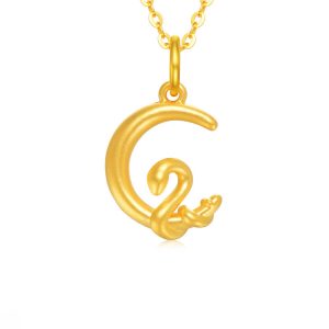 Buddha Stones 999 Gold Moon Year Of The Snake Luck Necklace Pendant Necklaces & Pendants BS Gold Moon Snake(About 1g)+Alloy Chain-40cm