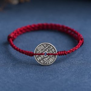Buddha Stones 925 Sterling Silver Coin Protection Braided Bracelet Anklet Bracelet Anklet BS main
