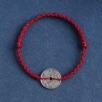 Buddha Stones 925 Sterling Silver Coin Protection Braided Bracelet Anklet Bracelet Anklet BS Dark Red Rope Bracelet(Wrist Circumference 15-20cm)