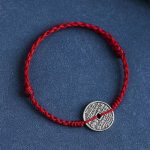 Buddha Stones 925 Sterling Silver Coin Protection Braided Bracelet Anklet Bracelet Anklet BS Dark Red Rope Anklet(Circumference 18-30cm)