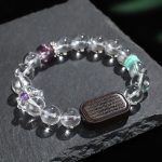 Buddha Stones White Crystal Ebony Wood Sak Yant Zashi Lhamo Healing Bracelet Bracelet BS White Crystal Ebony Wood Zashi Lhamo(Wrist Circumference: 14-16cm)