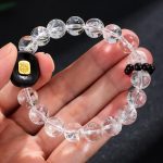 Buddha Stones White Crystal Ebony Wood Sak Yant Zashi Lhamo Healing Bracelet Bracelet BS 8