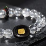Buddha Stones White Crystal Ebony Wood Sak Yant Zashi Lhamo Healing Bracelet Bracelet BS 2