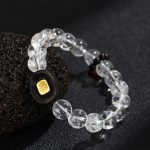 Buddha Stones White Crystal Ebony Wood Sak Yant Zashi Lhamo Healing Bracelet Bracelet BS 3