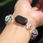 Buddha Stones White Crystal Ebony Wood Sak Yant Zashi Lhamo Healing Bracelet Bracelet BS 13