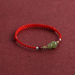 Buddha Stones Natural Hetian Jade Gourd Protection Luck Braided Bracelet Anklet Bracelet Anklet BS 12