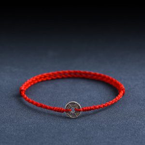 Buddha Stones 925 Sterling Silver Five Emperor Coins Red String Protection Luck Braided Bracelet Anklet Bracelet Anklet BS main