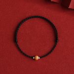 Buddha Stones Natural Peach Wood Bead Luck Braided Bracelet Anklet Bracelet Anklet BS Black Rope 6mm Anklet(Circumference 17-30cm)