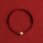 Buddha Stones Natural Peach Wood Bead Luck Braided Bracelet Anklet Bracelet Anklet BS Dark Red Rope 8mm Anklet(Circumference 17-30cm)