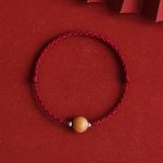 Buddha Stones Natural Peach Wood Bead Luck Braided Bracelet Anklet Bracelet Anklet BS Dark Red Rope 10mm Anklet(Circumference 17-30cm)