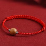 Buddha Stones Natural Peach Wood Bead Luck Braided Bracelet Anklet Bracelet Anklet BS 13