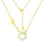 Buddha Stones 925 Sterling Silver Butterfly Hetian Jade Flower Blessing Necklace Pendant Necklaces & Pendants BS 2