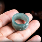 Buddha Stones Natural Jade Om Mani Padme Hum Carved Prosperity Ring Ring BS 4