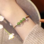 Buddha Stones 925 Sterling Silver Bamboo Leaves Hetian Jade Chalcedony Beads Blessing Braided Bracelet Bracelet BS Hetian Jade(Wrist Circumference: 16-17cm)