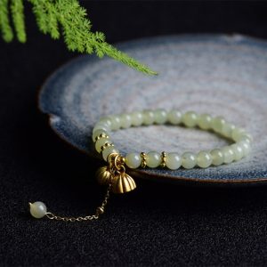 Buddha Stones Natural Hetian Jade Lotus Luck Bracelet Bracelet BS main