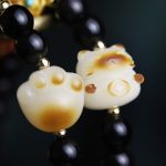 Buddha Stones Black Obsidian Cat Paw Bodhi Seed Lucky Fortune Charm Purification Bracelet Bracelet BS 10