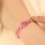 Buddha Stones Handmade Pink Green Peach Blossom Knot Braided Bracelet Bracelet BS 5