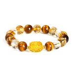 Buddha Stones Natural Yellow Tiger Eye Citrine Beeswax Pixiu Strength Bracelet Bracelet BS 4