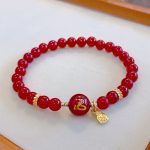 Buddha Stones Red Agate Gold Plated Copper Year Of The Snake Happiness Bracelet Bracelet BS 7