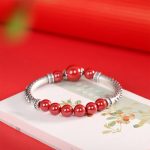 Buddha Stones 999 Sterling Silver Cinnabar Wheat Ears Blessing Bracelet Bangle Bracelet Bangle BS 2