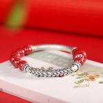 Buddha Stones 999 Sterling Silver Cinnabar Wheat Ears Blessing Bracelet Bangle Bracelet Bangle BS 3