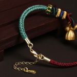 Buddha Stones 999 Sterling Silver Lotus Pod Design Luck Red Green String Bracelet Bracelet BS 10
