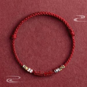 Buddha Stones 925 Sterling Silver Om Mani Padme Hum Cinnabar Blessing Child Adult Bracelet Bracelet BS Red Child 11-13cm