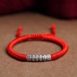 Buddha Stones Handmade 999 Sterling Silver Peace and Good Fortune Om Mani Padme Hum Luck Rope Bracelet Bracelet BS Red(Wrist Circumference 14-20cm) Peace and Good Fortune