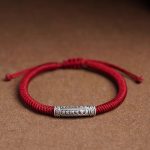 Buddha Stones Handmade 999 Sterling Silver Peace and Good Fortune Om Mani Padme Hum Luck Rope Bracelet Bracelet BS Dark Red(Wrist Circumference 14-20cm) Om Mani Padme Hum