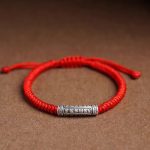 Buddha Stones Handmade 999 Sterling Silver Peace and Good Fortune Om Mani Padme Hum Luck Rope Bracelet Bracelet BS Red(Wrist Circumference 14-20cm) Om Mani Padme Hum