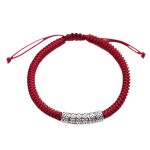 Buddha Stones Handmade 999 Sterling Silver Peace and Good Fortune Om Mani Padme Hum Luck Rope Bracelet Bracelet BS 14