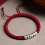 Buddha Stones Handmade 999 Sterling Silver Peace and Good Fortune Om Mani Padme Hum Luck Rope Bracelet Bracelet BS 2