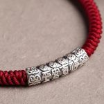 Buddha Stones Handmade 999 Sterling Silver Peace and Good Fortune Om Mani Padme Hum Luck Rope Bracelet Bracelet BS 12