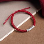 Buddha Stones Handmade 999 Sterling Silver Peace and Good Fortune Om Mani Padme Hum Luck Rope Bracelet Bracelet BS 3