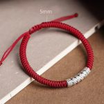 Buddha Stones Handmade 999 Sterling Silver Peace and Good Fortune Om Mani Padme Hum Luck Rope Bracelet Bracelet BS 11