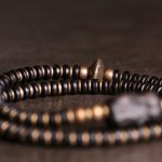 Buddha Stones Ebony Wood Green Sandalwood Copper Brass Calm Double Wrap Bracelet Bracelet BS 2