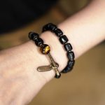 Buddha Stones Ebony Wood Copper Brass Tiger Eye Peace Double Wrap Bracelet Bracelet BS 11