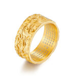 Buddha Stones Auspicious Clouds Engraved Heart Sutra Pattern Titanium Steel Calm Ring Ring BS 3