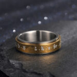 Buddha Stones Tibetan Mantra Titanium Steel Balance Rotatable Ring Ring BS 10