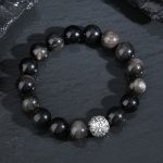 Buddha Stones Black Obsidian 999 Sterling Silver Purification Fu Character Transformation Bracelet Bracelet BS 2