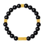 Buddha Stones Black Obsidian 925 Sterling Silver Fu Character Cube Strength Bracelet Bracelet BS 12