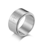 Buddha Stones Heart Sutra Swastika Titanium Steel Luck Rotatable Ring Ring BS 11
