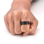 Buddha Stones Auspicious Clouds Pattern Carved Titanium Steel Balance Rotatable Ring Ring BS 9