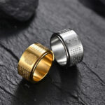 Buddha Stones Chinese Zodiac Natal Buddha Heart Sutra Carved Titanium Steel Calm Rotatable Ring Ring BS 40