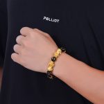 Buddha Stones Black Obsidian Black Onyx Golden Alloy Two PiXiu Om Mani Padme Hum Strength Bracelet Bracelet BS 3