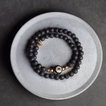 Buddha Stones Vintage Lava Rock Three-eyed Dzi Bead Copper Brass Beads Double Wrap Healing Bracelet Bracelet BS 8
