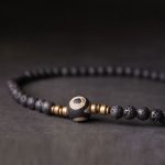 Buddha Stones Vintage Lava Rock Three-eyed Dzi Bead Copper Brass Beads Double Wrap Healing Bracelet Bracelet BS 1