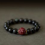 Buddha Stones Chinese Zodiac Natural Black Obsidian Cinnabar Purification Bracelet Bracelet BS 4
