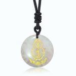 Buddha Stones Gourd Lotus Pedestal Pattern Vajra Protection Mantra Natural Various Crystal Black Obsidian Fulfilment Necklace Pendant Necklaces & Pendants BS White Agate